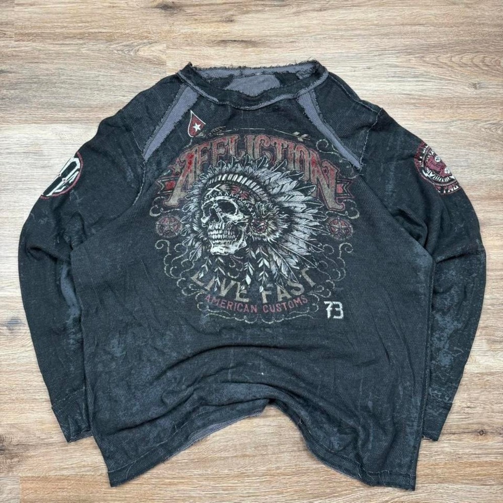 Vintage Black Reversible‎ Affluction AOP faded distressed knit